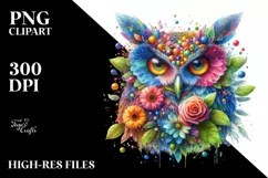 Vibrant Owl with 3D Flowers PNG Product Image 1