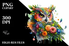 Vibrant Owl with 3D Flowers PNG Product Image 1