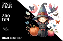 Retro Funny Witch with Cat, Transparent PNG Product Image 2