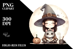 Retro Funny Witch with Cat, Transparent PNG Product Image 2