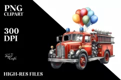 Watercolor Vintage Fire Engine with Balloons | Oilish Product Image 1