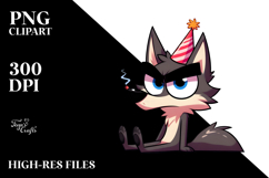 Goofy Cartoon Wolf with Party Hat, Vector Art Product Image 2