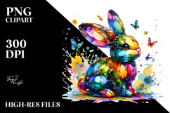 Colorful Bunny on Splashy Background PNG Product Image 2