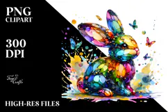 Colorful Bunny on Splashy Background PNG Product Image 2