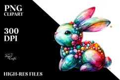 Colorful Bunny on Splashy Background PNG Product Image 2