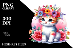 Cartoon-style Kitten with Flower Crown PNG Product Image 2