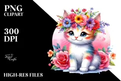 Cartoon-style Kitten with Flower Crown PNG Product Image 2