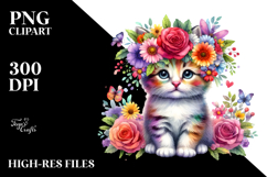 Cartoon-style Kitten with Flower Crown PNG Product Image 2