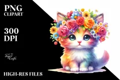 Cartoon-style Kitten with Flower Crown PNG Product Image 1