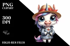 Watercolor Unicorn With Hat Bandana and Raincoat | Product Image 1