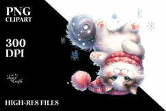 Cute Cat Tumbling Snow Flakes PNG Product Image 2