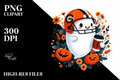 Cartoon Ghost with Football Helmet Holding Coffee, PNG Product Image 1