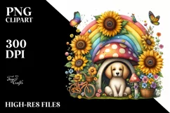 Dog House Mushroom Sunflower Rainbow | Watercolor Clipart Product Image 3