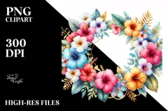Watercolor Floral Frame with Hawaiian Flowers | Sublimation Product Image 3