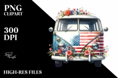 Floral Van with USA Flag | Sublimation Clipart Product Image 1