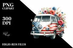 Floral Van with USA Flag | Sublimation Clipart Product Image 3