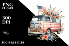 Floral Van with USA Flag | Sublimation Clipart Product Image 3