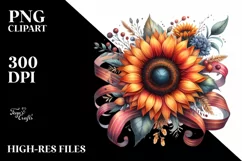 Vibrant Sunflower with Ribbons | Clipart Product Image 1