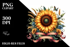 Vibrant Sunflower with Ribbons | Clipart Product Image 3