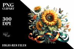 Vibrant Sunflower with Ribbons | Clipart Product Image 1
