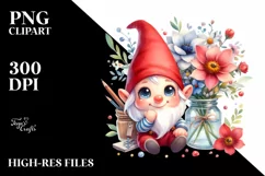 Cute Watercolor Gnome Smiling Sitting in Flowers | Product Image 3