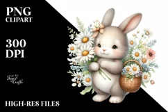 Watercolor Whimsical Cute Baby Rabbit Holding Basket of Product Image 3