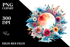 Vibrant Boho Moon with Flowers and Clouds Clipart Product Image 2