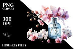 Bottle Filled with Large Orchid | Sublimation Clipart Product Image 2