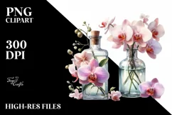 Watercolor Bottle Filled with Few Large Orchid Flower Product Image 1