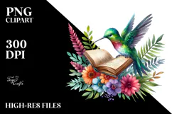 Watercolor Vibrant Hummingbird Reading Book | Sublimation Product Image 2
