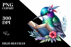 Watercolor Vibrant Hummingbird Reading Book | Sublimation Product Image 3