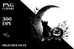 Detailed Pastel Halloween Black Cat Watercolor PNG Product Image 2