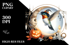 Hummingbird Dressed for Halloween on Moon PNG Product Image 2