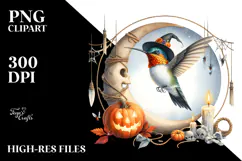 Hummingbird Dressed for Halloween on Moon PNG Product Image 2