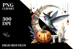 Hummingbird Dressed for Halloween on Moon PNG Product Image 2