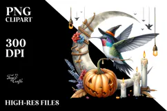 Hummingbird Dressed for Halloween on Moon PNG Product Image 2