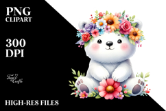 Sweet Polar Bear with Flower Crown, Cartoon Style PNG Product Image 2