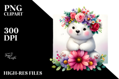Cartoon-style Polar Bear with Flower Crown PNG Product Image 2