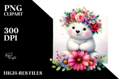 Cartoon-style Polar Bear with Flower Crown PNG Product Image 2