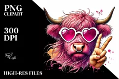 Pink Highland Cow Victory PNG Product Image 2