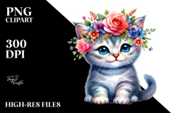 Sitting Cat with Floral Wreath, PNG Product Image 2