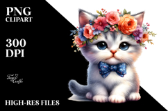 Cute Baby Cat with Floral Wreath PNG Product Image 2