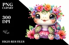 Smiling Baby Turtle with Whimsical Flowers | Sublimation | Product Image 3