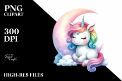 Baby Unicorn Smiling Moon | Watercolor Clipart Product Image 3