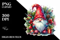 Washed Vibrant Watercolor Christmass Gnome PNG Product Image 1
