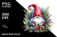 Washed Vibrant Watercolor Christmass Gnome PNG Product Image 1