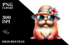 Cute Baby Walrus with Sun es and Sun Hat Product Image 1
