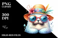 Cute Baby Walrus with Sun es and Sun Hat Product Image 1
