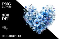 Watercolor Blue Heart with Spring Flowers PNG Product Image 2