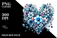 Watercolor Blue Heart with Spring Flowers PNG Product Image 2